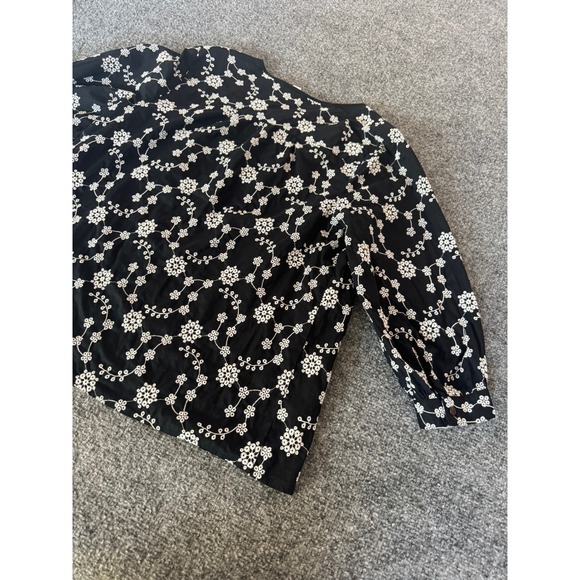 J. Jill Womens Black White Floral Embroidered Cotton Popover Blouse Top SZ M - Picture 3 of 11